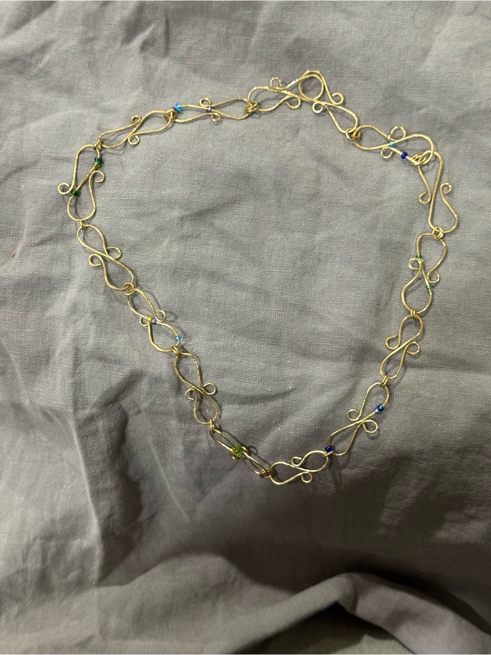 Gold-Tone Multi-Bead Filigree Necklace - Handmade